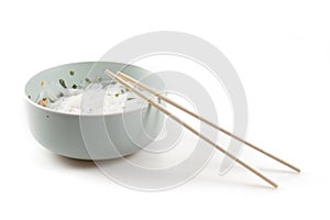 Image of isolated bowl with noodle with sticks