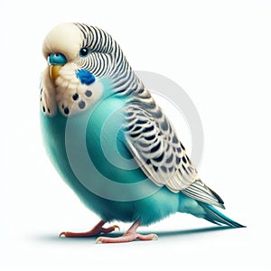 Image of isolated budgerigar against pure white background, ideal for presentations