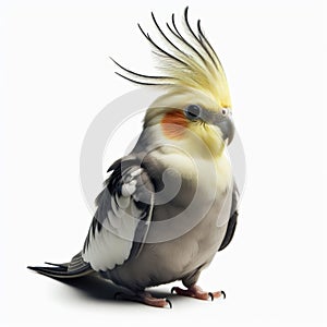 Image of isolated cockatiel against pure white background, ideal for presentations