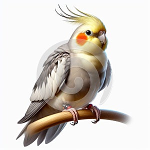Image of isolated cockatiel against pure white background, ideal for presentations
