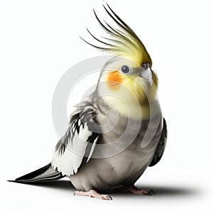 Image of isolated cockatiel against pure white background, ideal for presentations