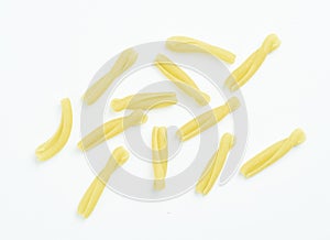 An image isolated flat lay a raw pasta the italian food healthy on the white background with clipping path