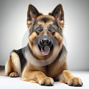 Image of isolated German shepherd against pure white background, ideal for presentations