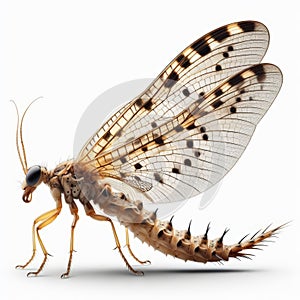 Image of isolated mayfly against pure white background, ideal for presentations