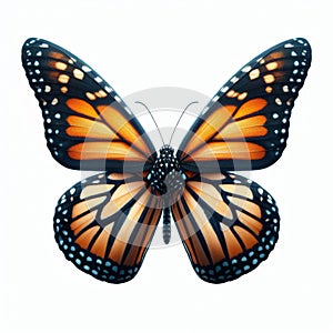 Image of isolated monarch butterfly against pure white background, ideal for presentations