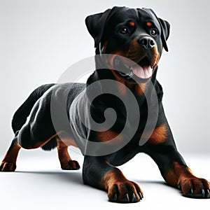 Image of isolated Rottweiler against pure white background, ideal for presentations