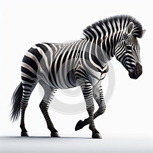 Image of isolated zebra against pure white background, ideal for presentations