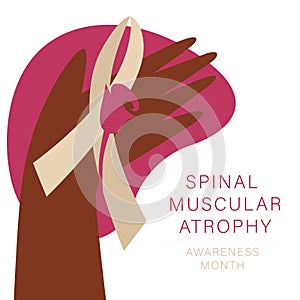 An  image with an ivory ribbon and a pink rose. Spinal muscular atrophy awareness month