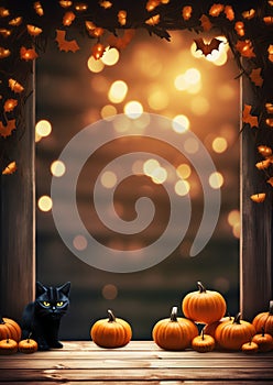 A jack o lantern flickering on a front porch halloween frame border