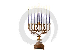 image of jewish holiday Hanukkah with menorah & x28;traditional candelabra& x29; isolated on white