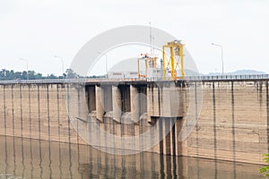 Image of Khun Dan Prakan Chon Dam in Nakhon Nayok Thailand. It is longest compacted concrete dam in Thailand and in world.