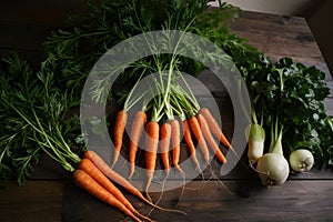 Image Kitchen table adorned with carrots, a vegetable bounty showcased