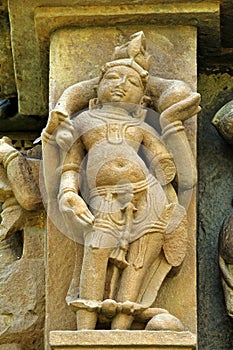 Image of Kubera (God of wealth) carved on the wall of Chaturbhuja Temple at Khajuraho