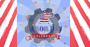 Image of labor day celebrate text over shapes