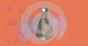 Image of laboratory beaker over mathematical data processing photo