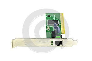 Image of lan network card for computer isolated on white background. Computer hardware