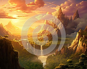 An image of a landscape that is set in would be described by Golden Sky Fantasy Frontier Fantasy Frontier.