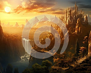 An image of a landscape that is set in would be described by Golden Sky Fantasy Frontier Fantasy Frontier.