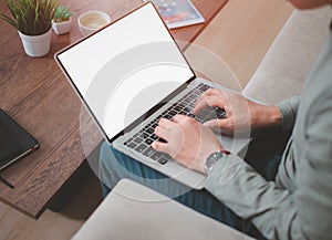 image of laptop computer notebook with blank monitor white screen display
