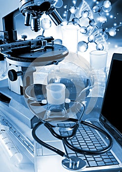 image of laptop and stethoscope close-up