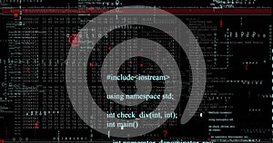 Image of layers of text and binary data processing on black background