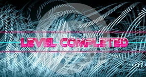Image of level completed text over neon pattern background