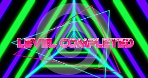 Image of level completed text over neon pattern