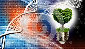 Image with a light bulb inside which a tree is symbolically placed, and the crown of the tree looking like a heart