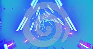 Image of light spots and data processing over digital globe