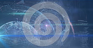 Image of light spots over globe and data processing