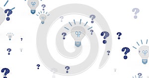 Image of lightbulb icons over question marks on white background