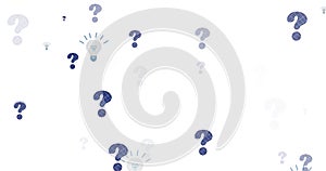Image of lightbulb icons over question marks on white background