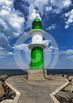 Image of the lighthouse of Warnemunde on the Baltic Sea at the harbor entrance, Germany
