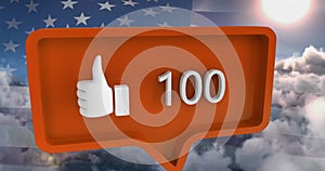 Image of like icon with numbers on speech bubble with flag of usa