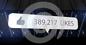 Image of likes text and data processing over computer servers