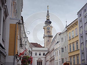 image of Linz, Austria during cloudy summer day.