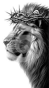 an image of a lion wearing a crown of thorns in the head