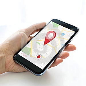 Pin location smartphone isolated on white background