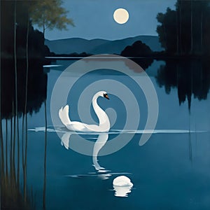 image of a lonely swan in the serene and beautiful environment of the lake.