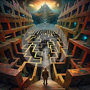 image of lost in the labyrinth of mind surreal world.