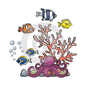 Image of lovely sea inhabitants in doodle style