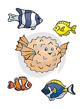 Image of lovely sea inhabitants in doodle style