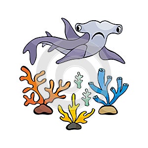 Image of lovely sea inhabitants in doodle style