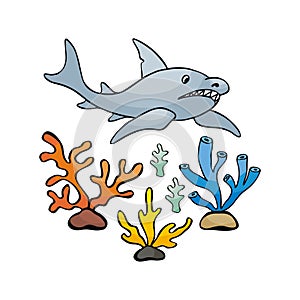 Image of lovely sea inhabitants in doodle style