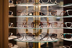 Image Luxury eyeglasses line the opticians store display stand