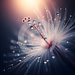 image of a macro photograph of a dewdrop on a petal leafs, using a centered composition and soft light.