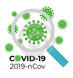 Image of magnifier and coronavirus covid-19 bacterias, germs