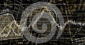 Image of magnifying glass over financial data processing