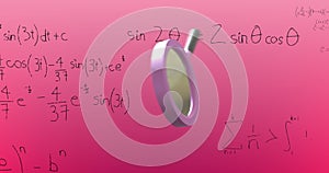Image of magnifying glass over mathematical data processing