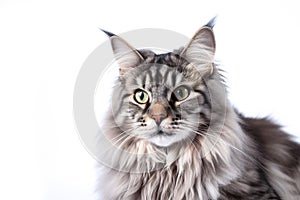 Image of main coon cat on white background. Pet. Animals. Illustration. Generative AI